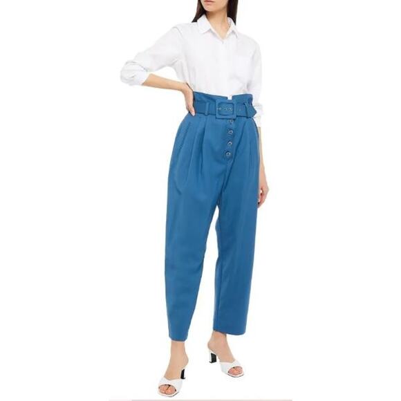 Zimmermann Pants - Zimmermann 1 Wool Pleated Paperbag Pants Blue Button Up High Waisted /4-6 US